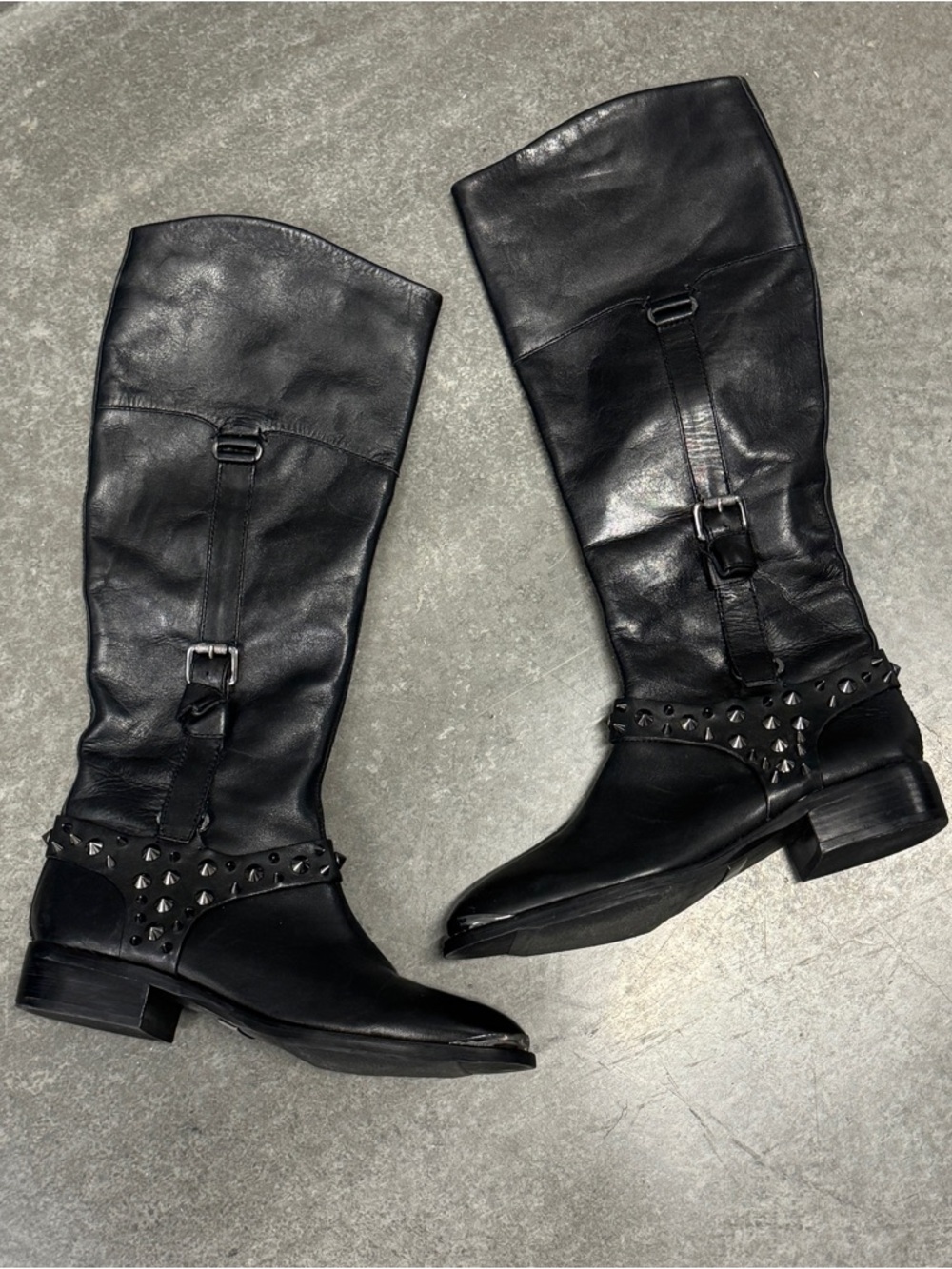Sam Edelman Black Studded Knee-High Leather Boots
